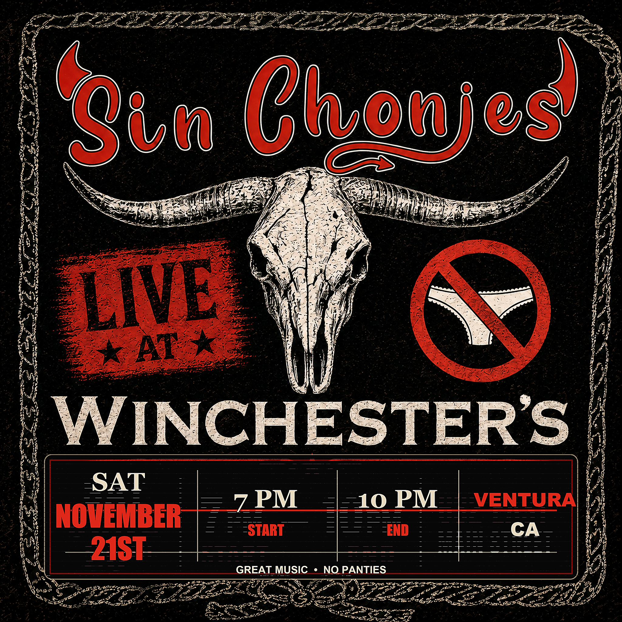 Sin Chonies live at Winchesters in Ventura on Saturday, November 21, 2026 at 7 PM